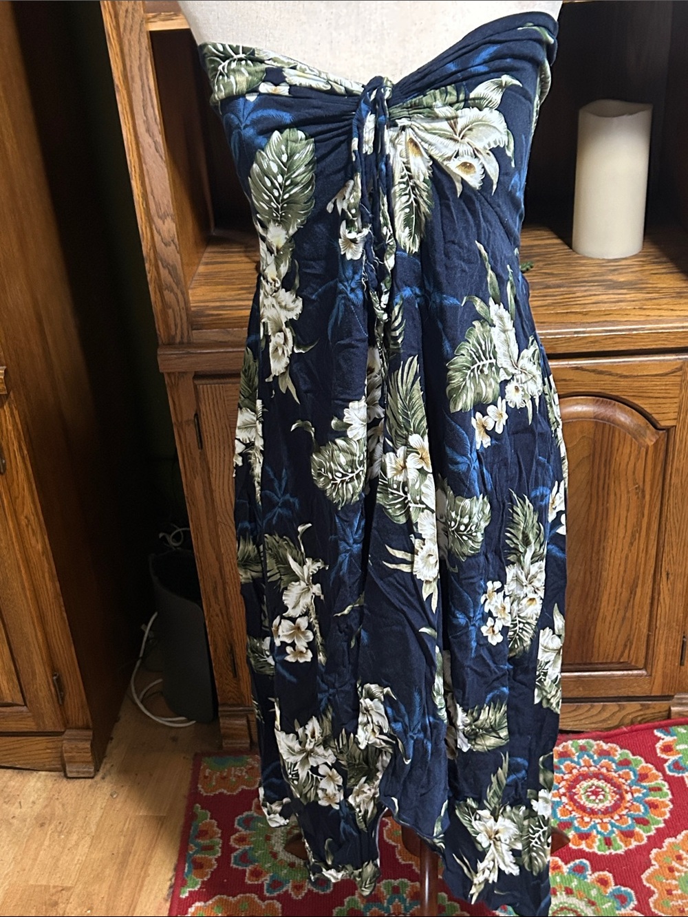 Strapless Navy Floral Tie-Front Summer Dress Size Large